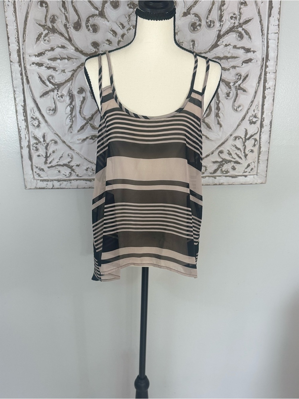 American Dreamway Striped Chiffon Racerback Tank – Medium